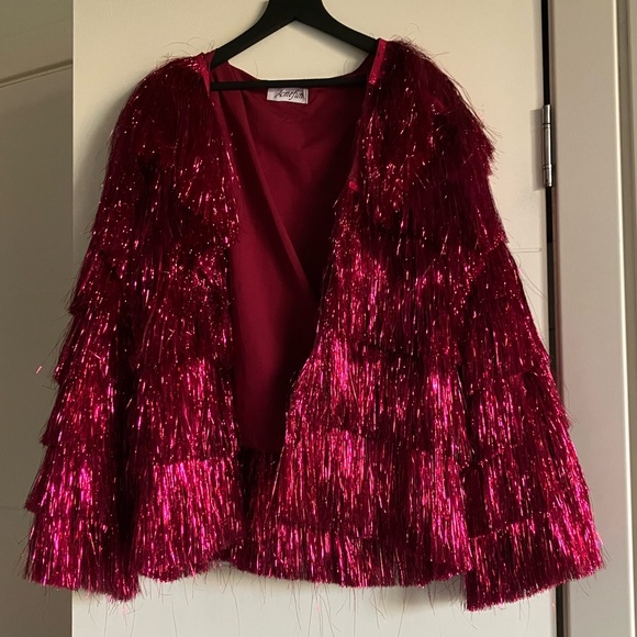 Acmefun: Lupita Long Sleeve Fringe Karma Jacket in Purple - Picture 1 of 3